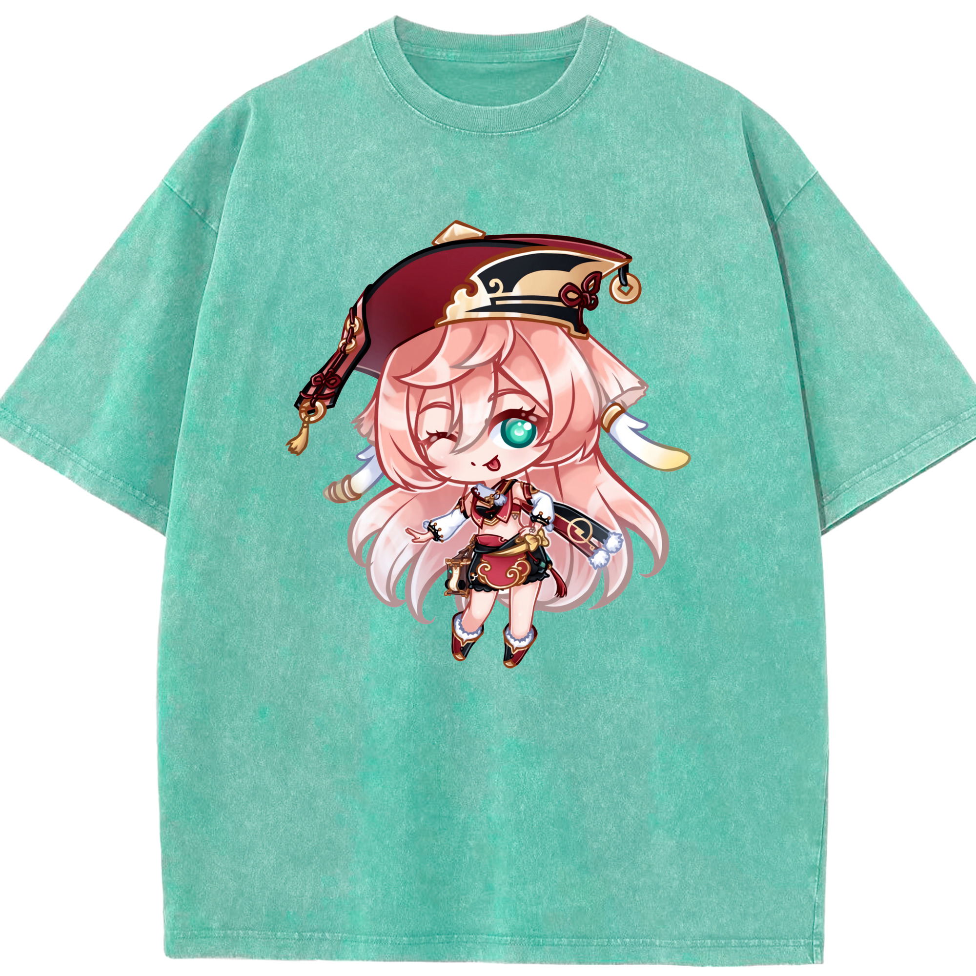 げんし神 ヤンフェイ genshin Yanfei 綿100% ヴィンテージ風 半袖Tシャツ（フロントプリント）